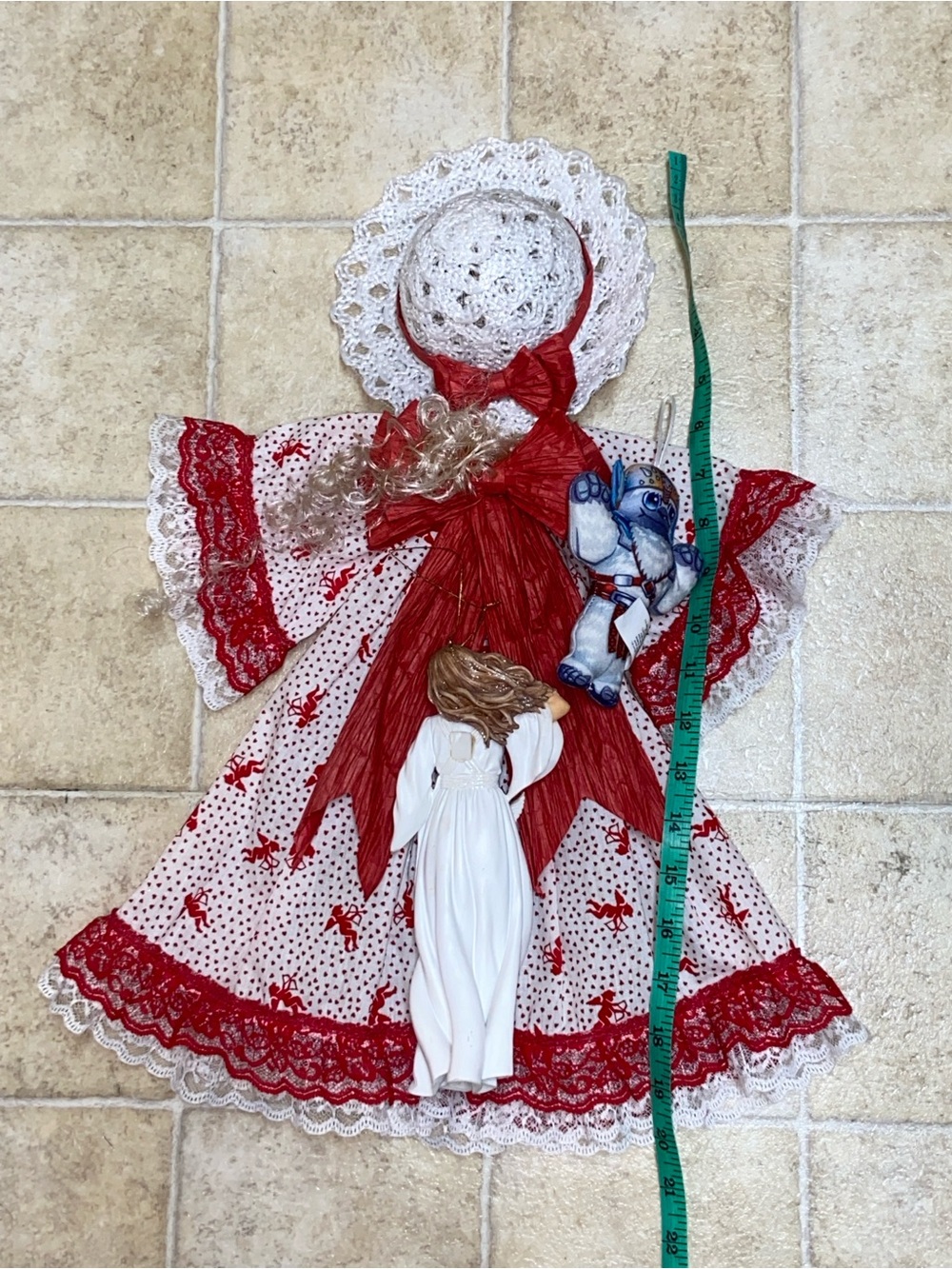 Handmade Red & White Doll Dress with Lace Trim - Kids Toys & Ángel Decor - Picture 6 of 7